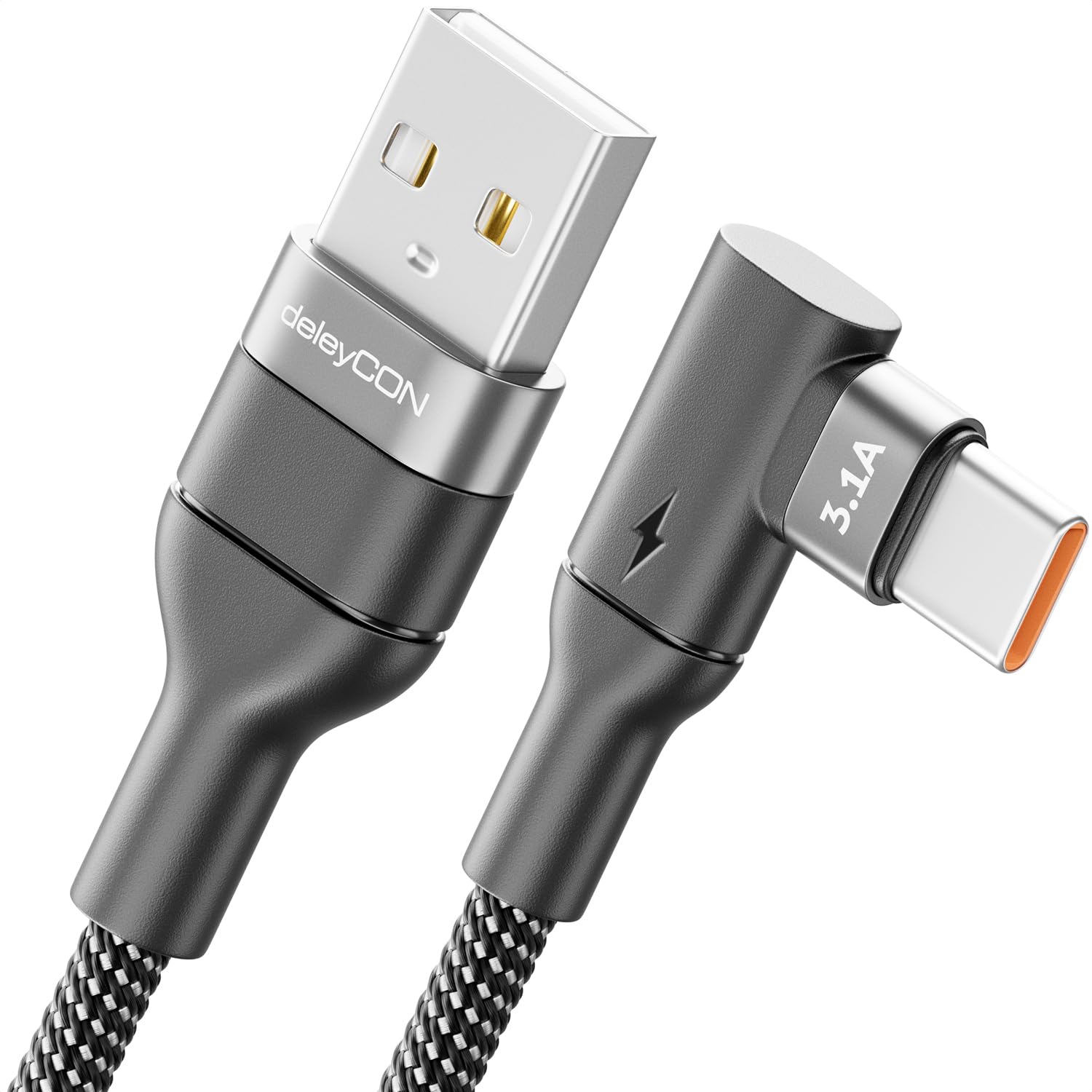 deleyCON 0,5m Cable USB C Corto 90° USB-A a USB-C Cable de Carga y Datos Acodado para iPhone 17 16 15 Pro Max Air Galaxy A16