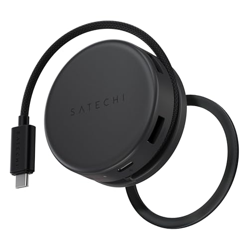 SATECHI OntheGo™ 7 en 1 Hub USB C Magnético, Adaptador con PD 100W, HDMI 4K@60Hz, Ethernet, 2×USB-A 5Gbps, SD/microSD y Cable Enrollado, para MacBook, Portátil y más – Negro Espacial