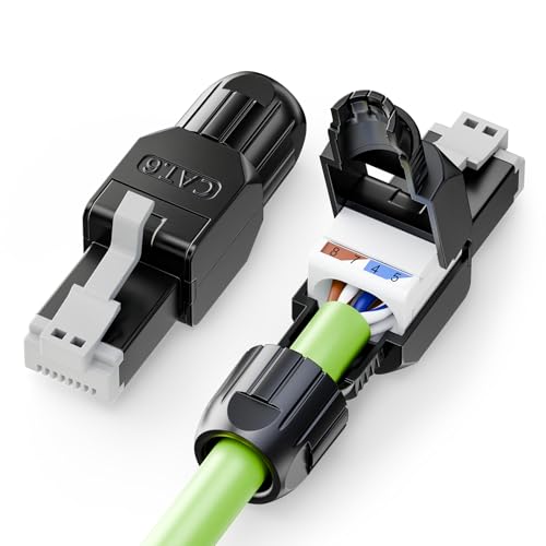 RJ45 Conector CAT 6 sin Herramienta, 1Gbps/250MHz, Dorado Conectores RJ45 POE Para cables de instalación Cat6/5E/5, UTP Conector LAN, reutilizable, 2 Unidades, negro