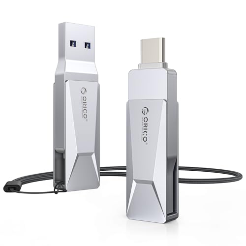 ORICO Memoria USB de 64 GB, USB 3.2, OTG, hasta 150 MB/s, 2 en 1, Tipo C, de Metal, para iPhone 17/16/15, Android, Smartphones, Tablets, Mac, Computadora Portátil, Plata, CB05