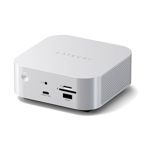SATECHI Thunderbolt 5 CubeDock™ Docking Station 13 en 1, USB4 V2 Compatible, SSD NVMe, Multi Pantalla hasta 8K, 80–120 Gbps, PD 140W, Ethernet 2.5 GbE, USB-C/A 10 Gbps y Refrigeración Activa