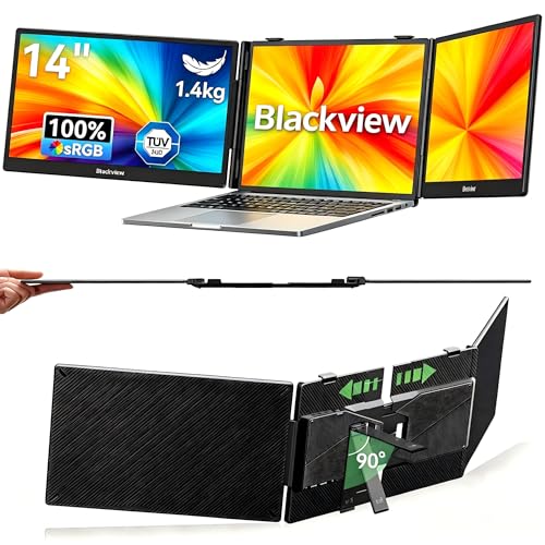 Blackview DCM5 Monitor Portátil Triple Ultradelgado,14" FHD 1080P IPS Pantalla Portatil con Soporte,Certificación TÜV, HDMI/Type-C/USB Plug & Play con 13"-17.3" Windows/Mac/Chrome/Switch/PS5